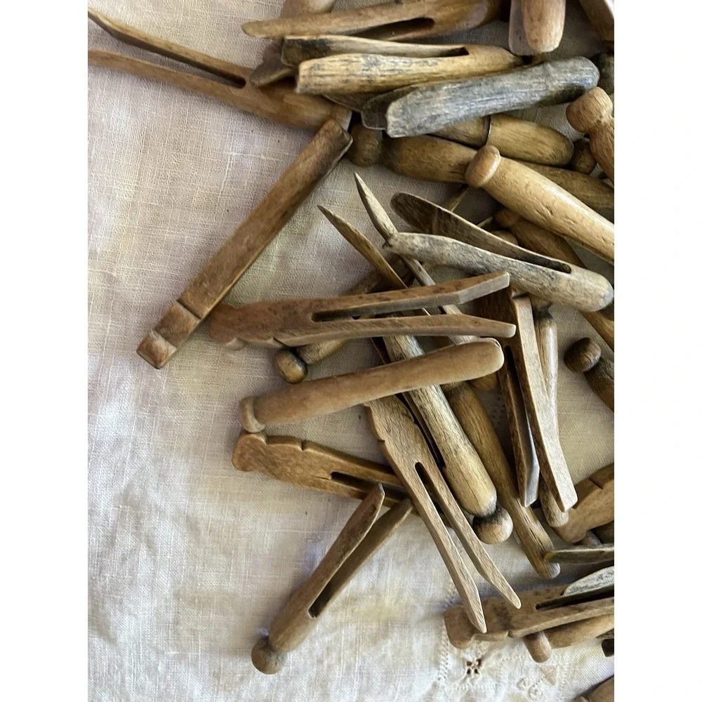 Antique Vintage Wood Clothes Clothing Pins 99 pcs French Country Romantic Decor